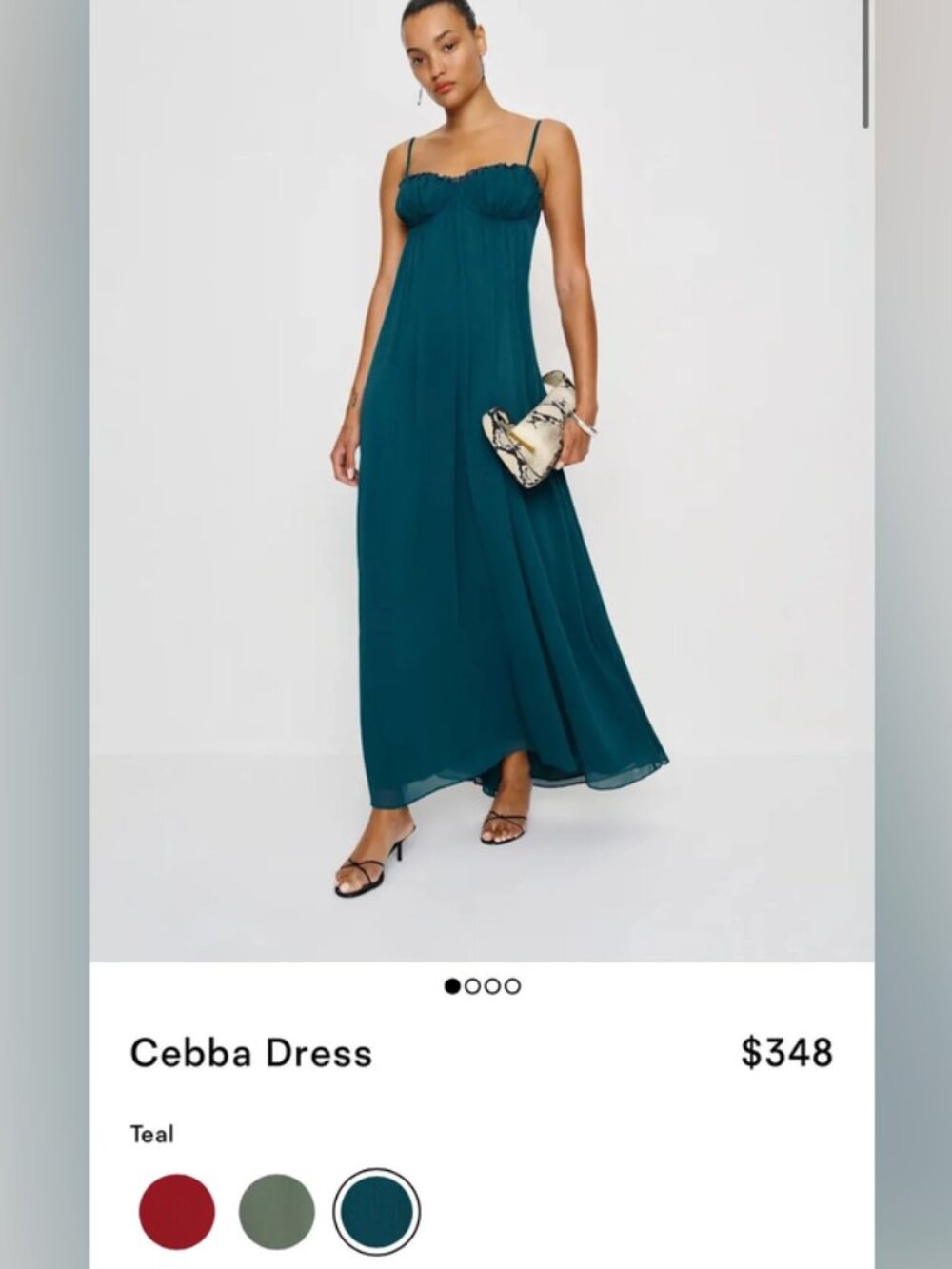 Reformation CEBBA dress teal size 6